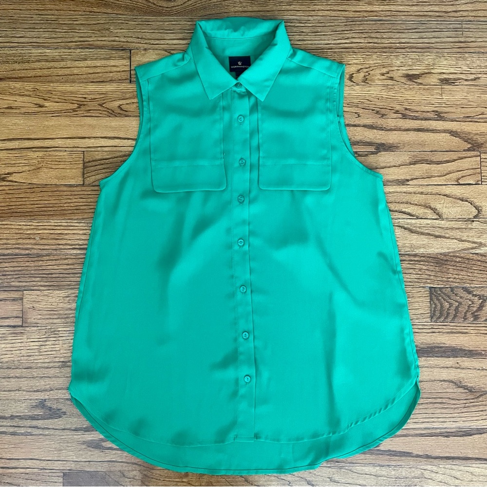 Worthington JCPenney Green Sleeveless Button Down Collared Blouse Top Size Small - Picture 2 of 6